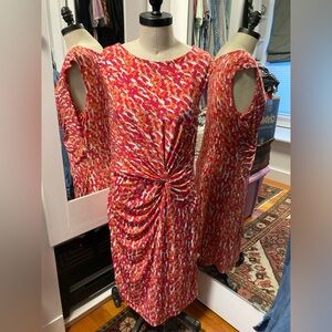 Chaus Womens Sleeveless Pink/Orange Print Dress, Twist Front, Size Large